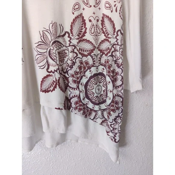 3/$20 Desigual Kassandra White & Red Floral Asymmetrical Long Sleeve Blouse M - Picture 4 of 8